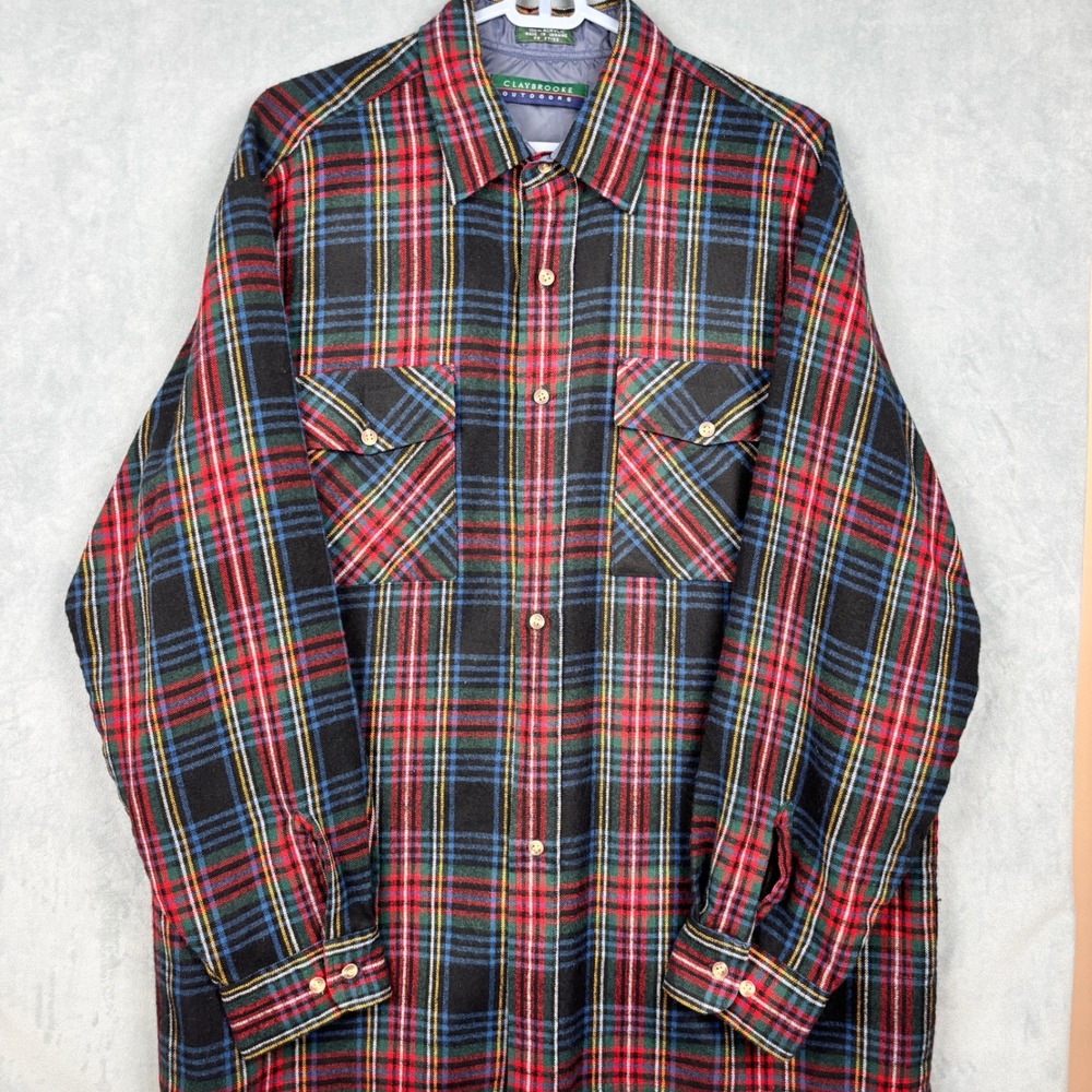 Claybrooke Outdoors Mens Plaid Flannel Shirt XL Black Red Green Long Sleeve
